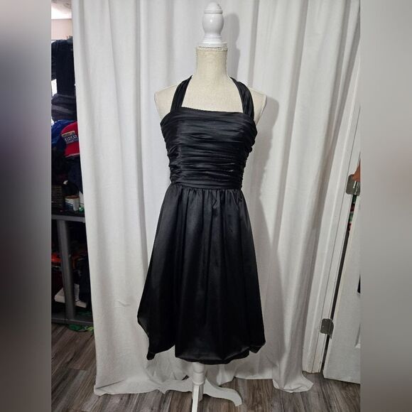 White House Black Market Womens Dress Satin Halter Formal Prom Black sz 2 - Picture 8 of 10
